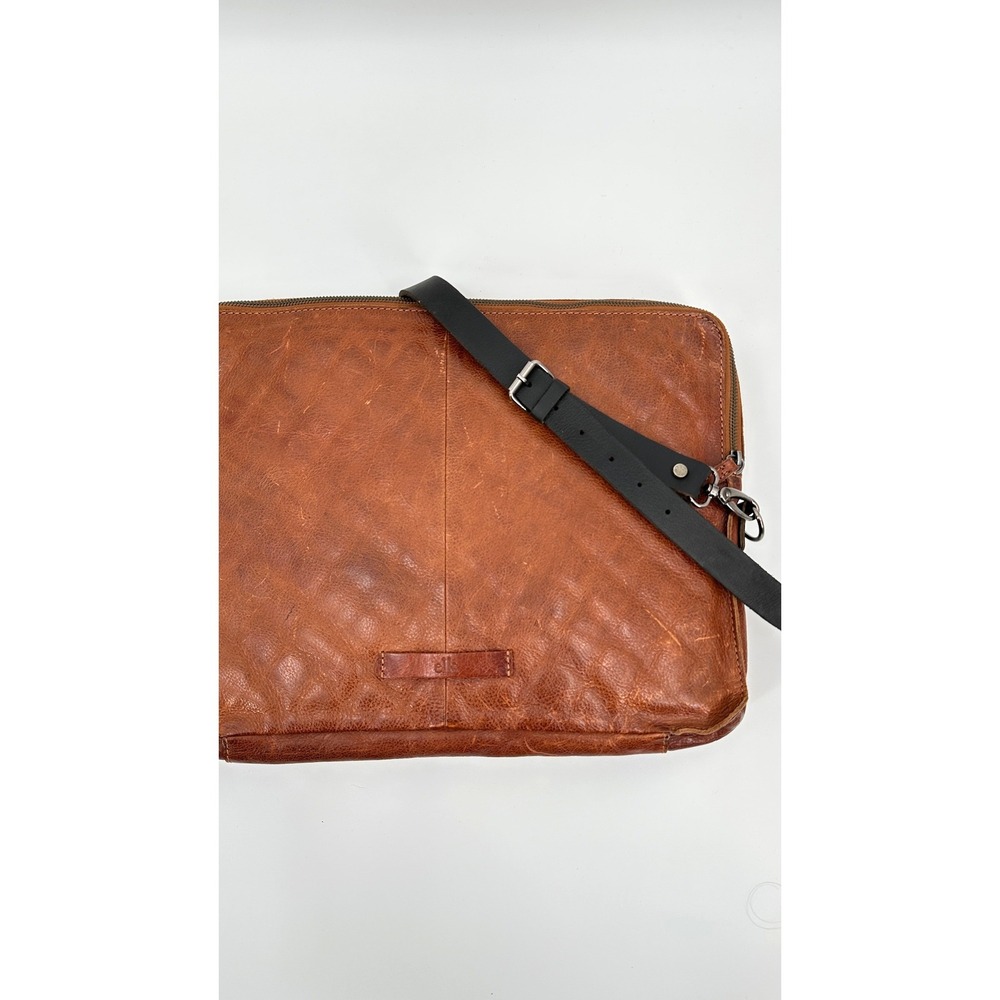 Elk the Label Tan Leather Quilted Laptop Crossbody Bag Brown Messenger Briefcase